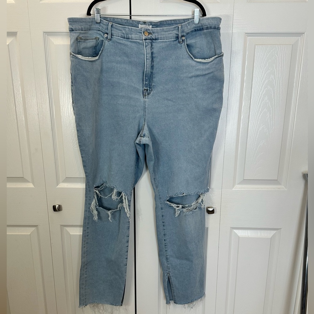 Good American Good Boy Straight Destroyed Jeans, Size 26